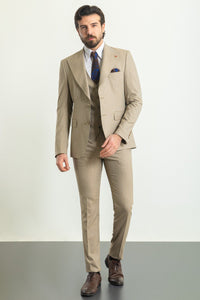 Liam Slim Fit Beige Vested Suit