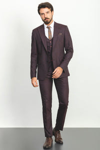 Liam Slim Fit Burgundy Vested Suit (Copy)