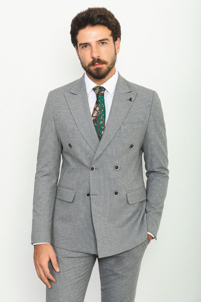 Liam Slim Fit Grey Double Breasted Vested Suit