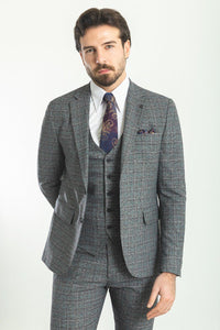 Liam Slim Fit Dark Grey Vested Plaid Suit