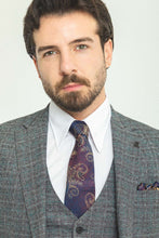 Load image into Gallery viewer, Liam Slim Fit Dark Grey Vested Plaid Suit
