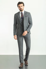 Load image into Gallery viewer, Liam Slim Fit Dark Grey Vested Plaid Suit
