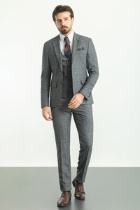 Liam Slim Fit Dark Grey Vested Plaid Suit