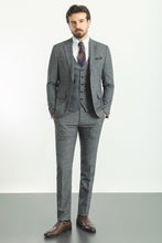 Load image into Gallery viewer, Liam Slim Fit Dark Grey Vested Plaid Suit
