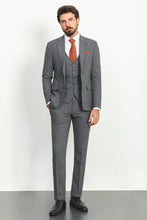 Load image into Gallery viewer, Liam Slim Fit Dark Grey Vested Plaid Suit
