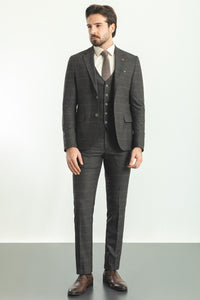 Liam Slim Fit Dark Grey Vested Plaid Suit