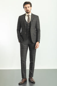 Liam Slim Fit Dark Grey Vested Plaid Suit