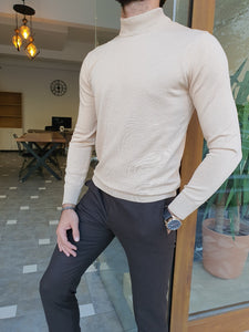 Morris Slim Fit Long Sleeve Beige Turtleneck