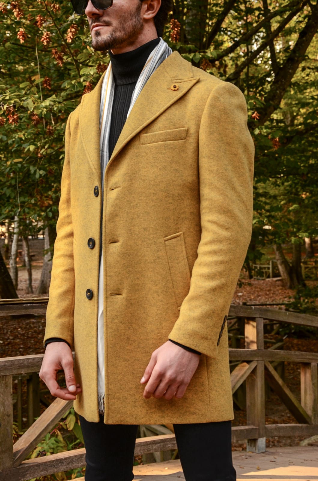 Harrison Slim Fit Yellow Woolen Coat