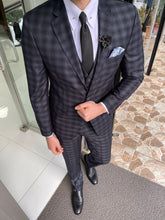Load image into Gallery viewer, Carson Slim Fit Plaid Black Vested Suit
