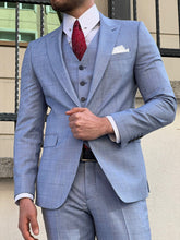 Load image into Gallery viewer, Ben Slim Fit High Quality Woolen Blue Plaid Suit
