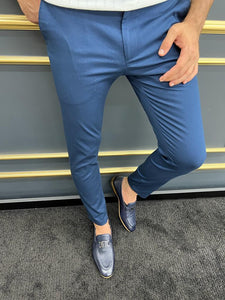 Luke Slim Fit Checkered Pique Detail Blue Trouser