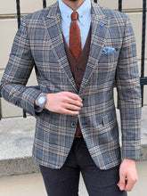 Load image into Gallery viewer, Ben Slim Fit High Quality Plaid Woolen Grey Blazer
