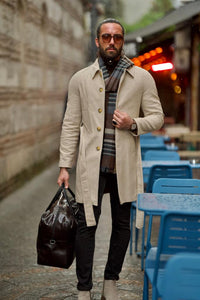 Evan Slim Fit Beige Judge Collared Cachet Coat