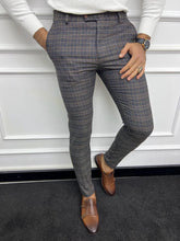 Load image into Gallery viewer, Leon Slim Fit Plaid Striped Blue Pants
