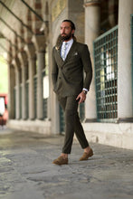 Load image into Gallery viewer, Evan Slim Fit Double Breasted Khaki Striped Suit
