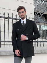 Load image into Gallery viewer, Efe SLim Fit Double Breasted Woolen Black Coat
