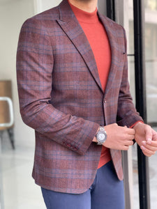 Chad Slim Fit Plaid Woolen Silk Tile Jacket