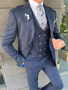 Benson Slim Fit Double Pocket Detailed Dark Blue Suit