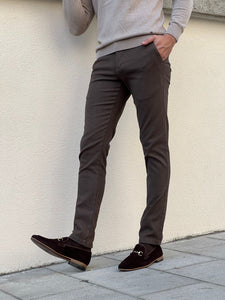 Naze Slim Fit High Quality Brown Patterned Anthracite Pants
