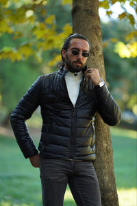 Thread Slim Fit Black Faux Leather Jacket