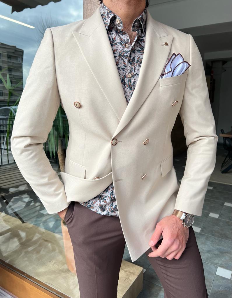 Lars Slim Fit Double Breasted Beige Blazer Only – MCR TAILOR Lars Slim Fit Double Breasted Beige Blazer Only – MCR TAILOR