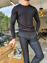 Load image into Gallery viewer, Heritage Slim Fit Long Sleeve Combed Black Tees
