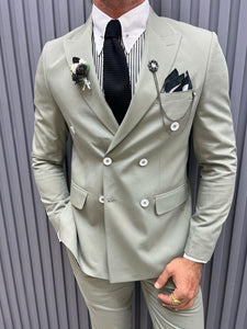 Noah Slim Fit Double Breasted Mint Mono Collar Suit