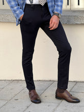 Load image into Gallery viewer, Naze Slim Fit High Quality Dark Blue Patterned Anthracite Pants
