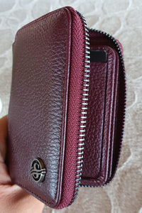 Sardinelli Zippered Leather Mini Wallet Burgundy