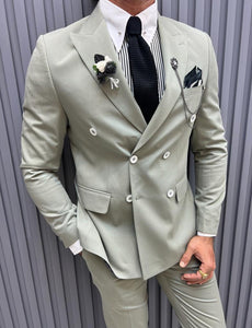 Noah Slim Fit Double Breasted Mint Mono Collar Suit