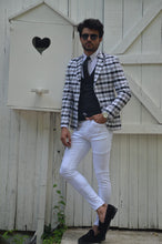 Load image into Gallery viewer, Perry Slim Fit Plaid Grey &amp; White Suit

