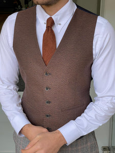 Chad Slim Fit Self-Patterned Brown Vest