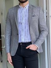 Load image into Gallery viewer, Fred Slim Fit High Quality Self-Patterned Grey Blazer

