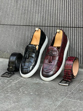 Load image into Gallery viewer, Benson Buckled Croc Detailed Burgundy Shoes
