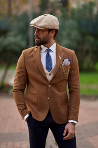 Leon Slim Fit Barconcelli Italian Fabric Camel Suit