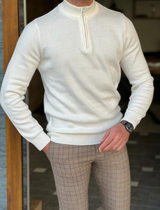 Nate Slim Fit Long Sleeve White Sweater