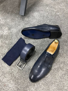 Brett Special Edition Double Buckled Classic Navy Leather Shoes