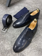 Load image into Gallery viewer, Brett Special Edition Double Buckled Classic Navy Leather Shoes
