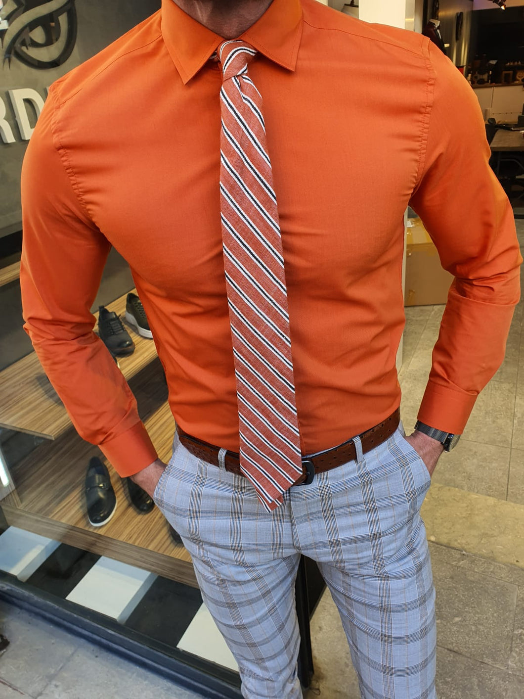 Shleton Orange Sardinelli Slim Fit Custom Shirt