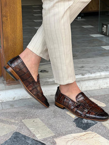 Morrison Croc Loafer with Double Buckle Details