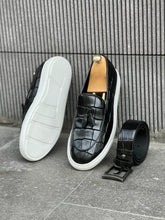 Load image into Gallery viewer, Benson Buckled Croc Detailed Black Loafer
