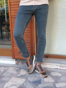 Lucas Slim fit Khaki & Brown Ripped Jeans