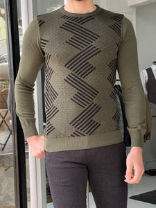 Carson Slim Fit Khaki Patterned Sweater