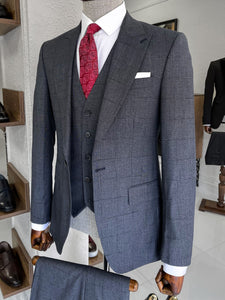 Connor Slim Fit Navy Woolen Plaid Suit