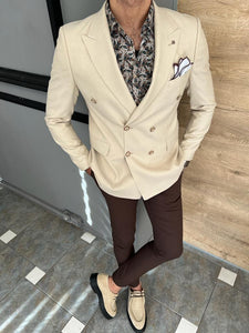 Lars Slim Fit Double Breasted Beige Blazer Only