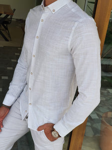 Lucas Slim Fit Striped Biege Linen Shirt
