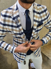 Load image into Gallery viewer, Genova Slim Fit White &amp; Beige Plaid Suit
