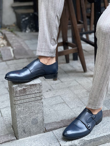 Morris Navy Blue Neolite Buckled Leather Shoes