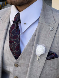 Ben Slim Fit High Quality Plaid Wool Grey Suit